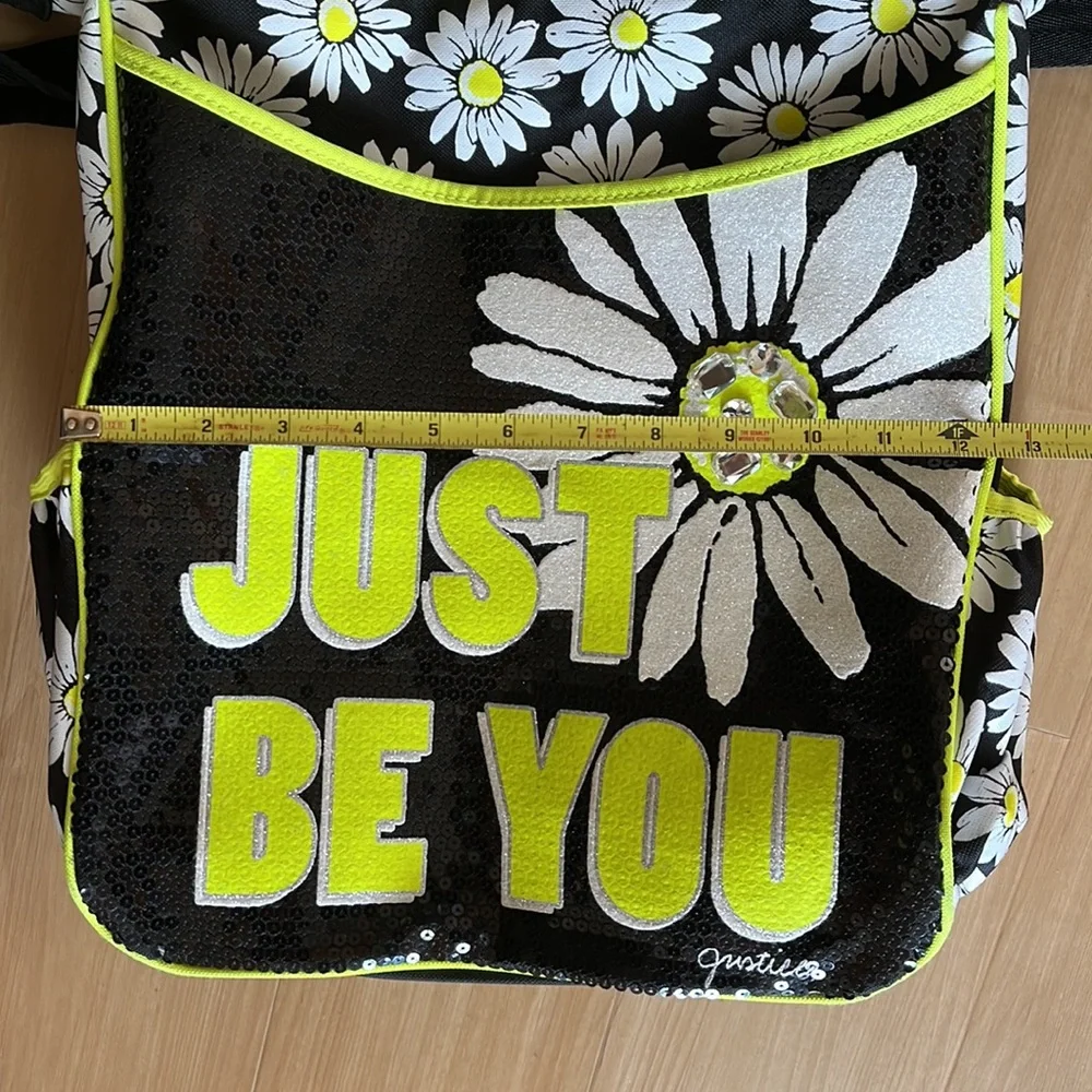 JUSTICE “JUST BE YOU” SEQUIN COMPUTER SCHOOL BAG BLACK YELLOW